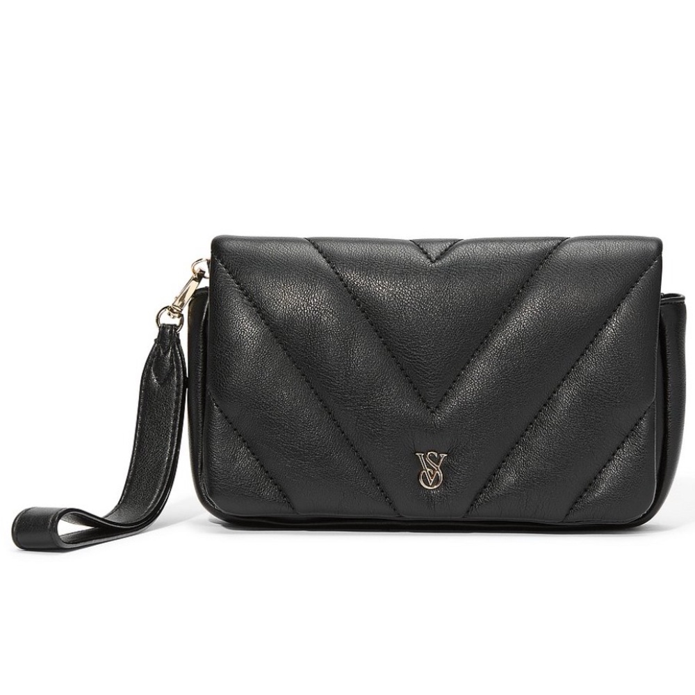 Victoria's Secret Women's Bag V-Quilted Phone Wristlet Clutch Black NWT